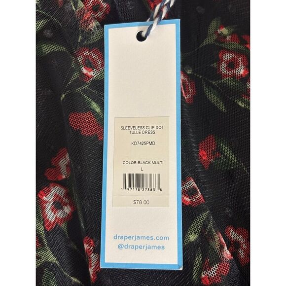 Draper James RSVP sleeveless clip dot tulle dress dainty floral black multi larg - Picture 11 of 11